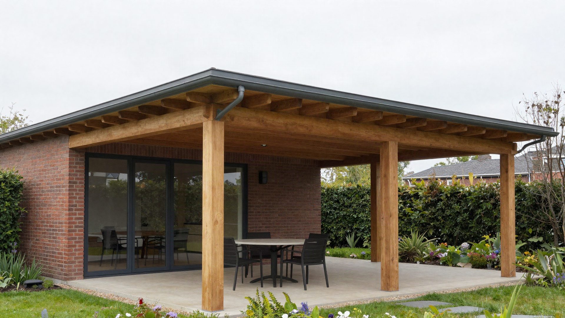 Een eiken veranda aan een woonhuis