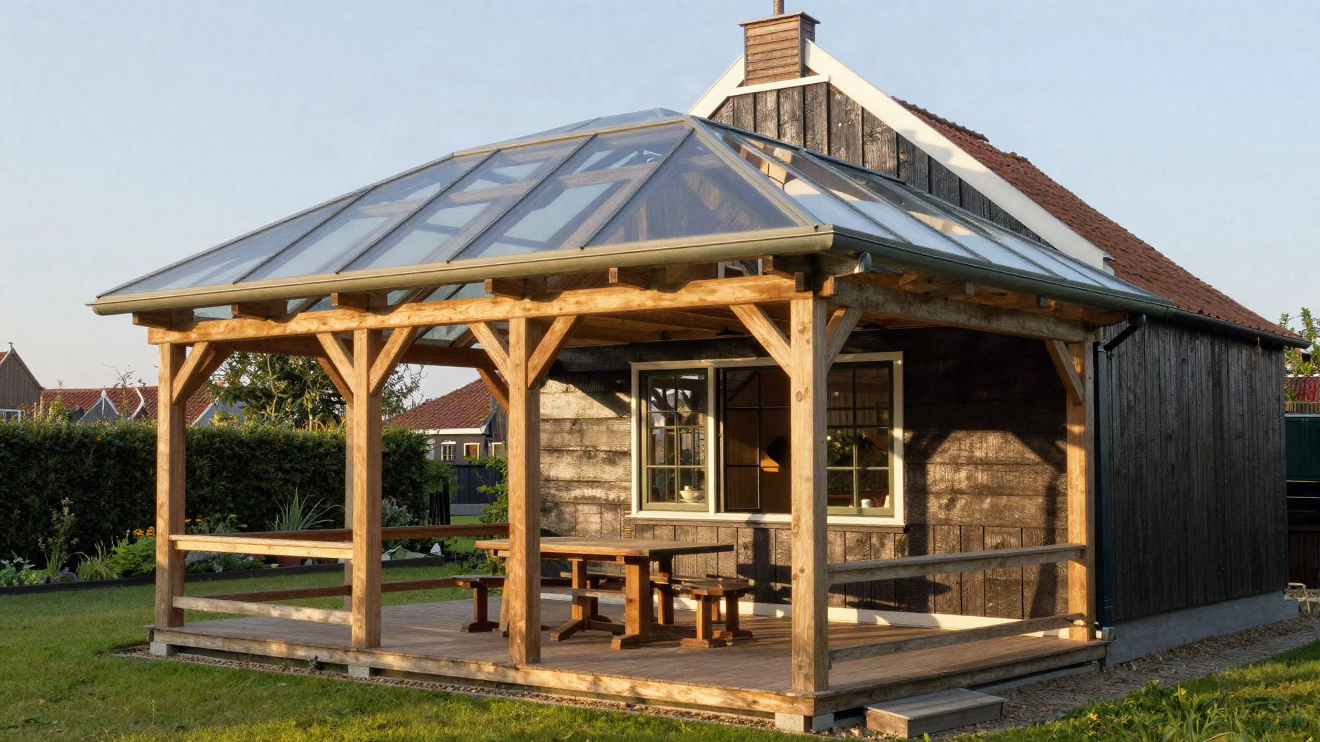 Eiken veranda met glazen kap